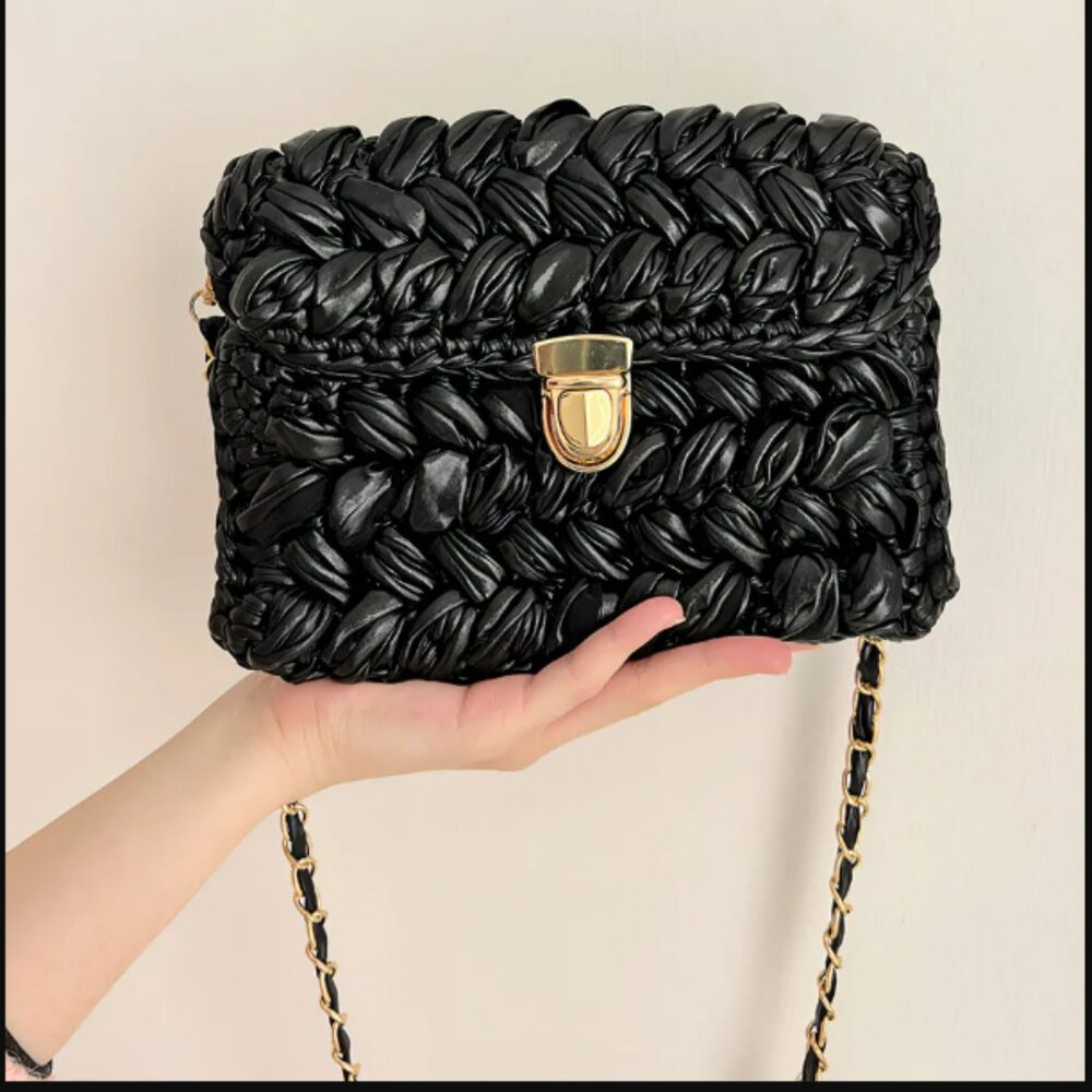 Luxury Handmade Midnight Black Metallic Crotchet bag- Resort ready